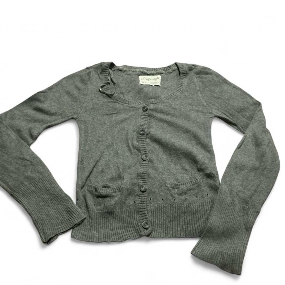 Y2K Aeropostale Gray Women's Button-Front Cardigan Sweater Sz M School Office